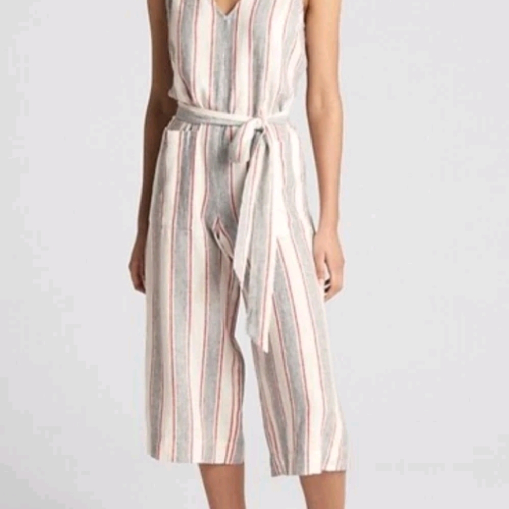 GAP Red and White Jumpsuit with Tie Waist